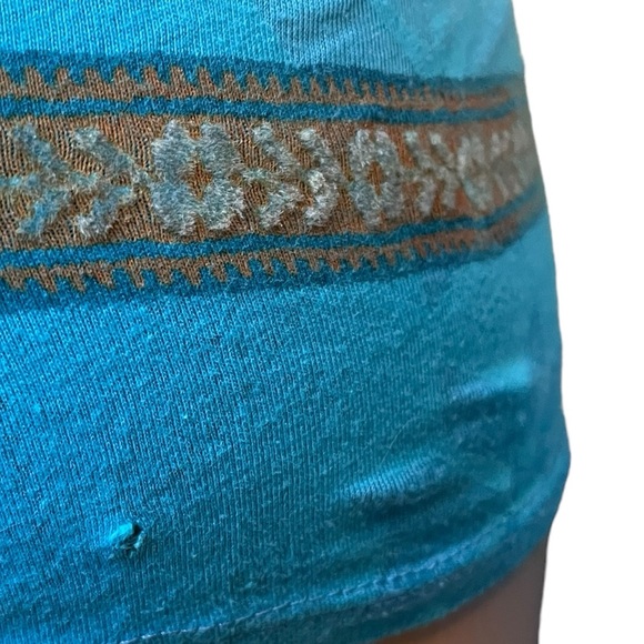 Free People Blue Hippie Boho Southwestern Aztec Floral Long Sleeve Stretch Shirt - Picture 7 of 9